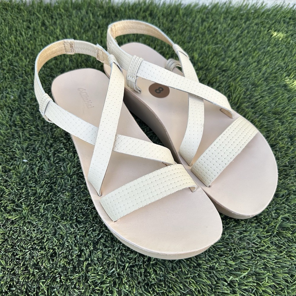 OluKai Onohi Strappy Platform Sandal Warm Beige Leather Size 8 NWOT